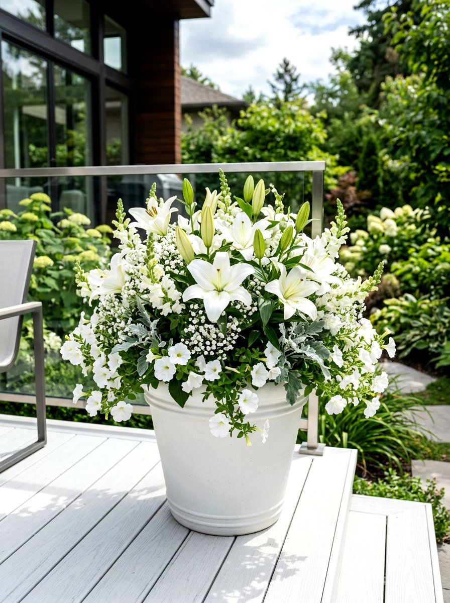 Monochromatic Flower Container - 25 Spring Deck Planter Ideas