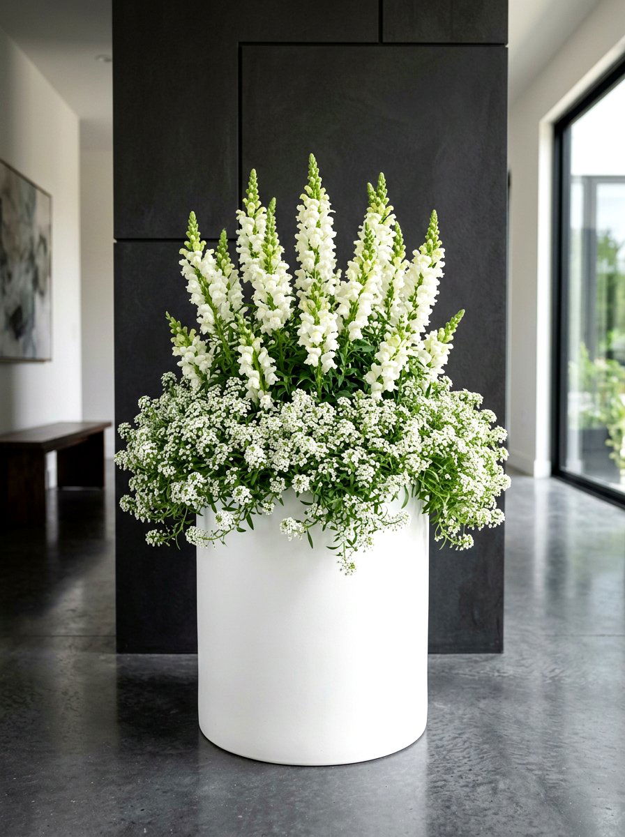 Monochromatic White Flower Planter - 25 Spring Outdoor Planter Ideas