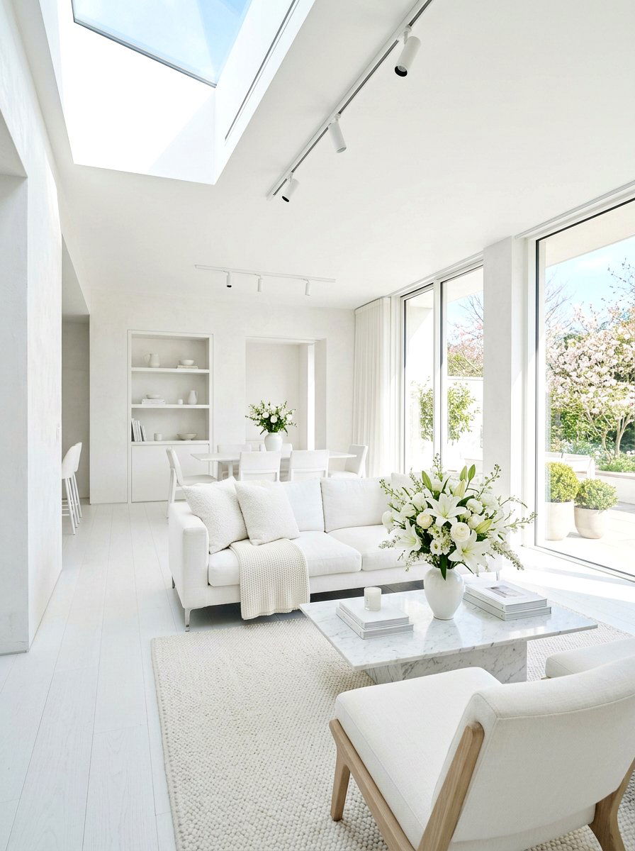 Monochromatic White Spring Interior - 25 Spring Mantel Floral Ideas