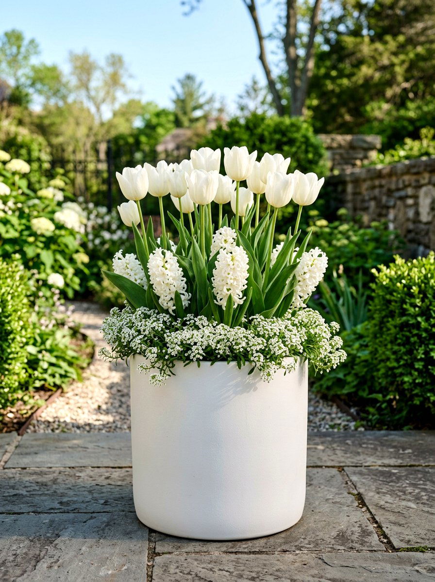 Monochromatic flower pot - 25 Spring Garden Pot Ideas