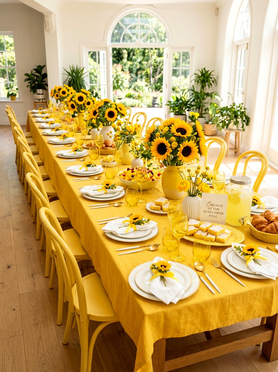 Monochromatic yellow brunch display - 25 Spring Brunch Decor Ideas