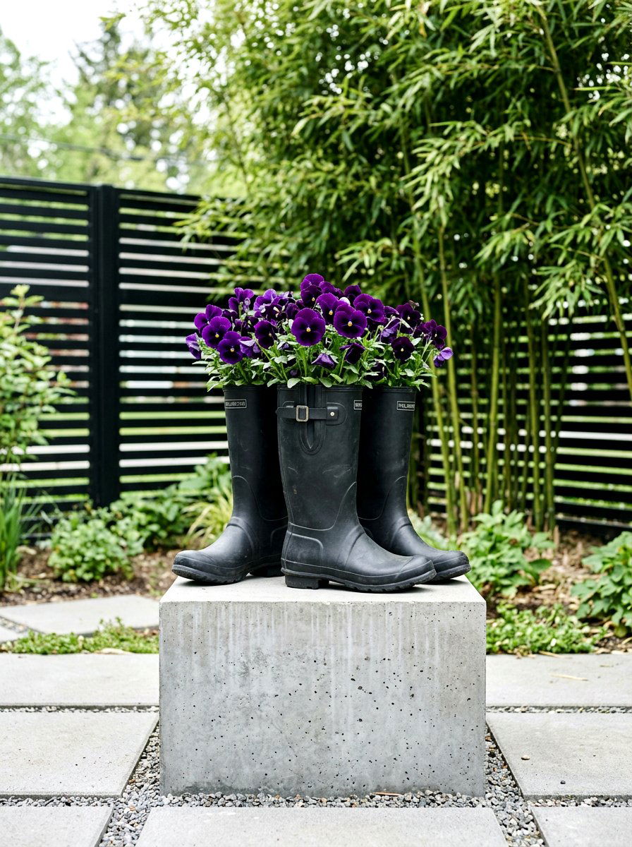 Monochrome Boot Planter Set - 25 Spring Boot Planter Ideas