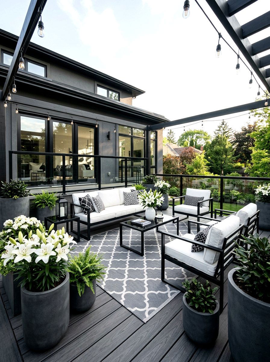 Monochrome Deck - 25 Spring Deck Decor Ideas