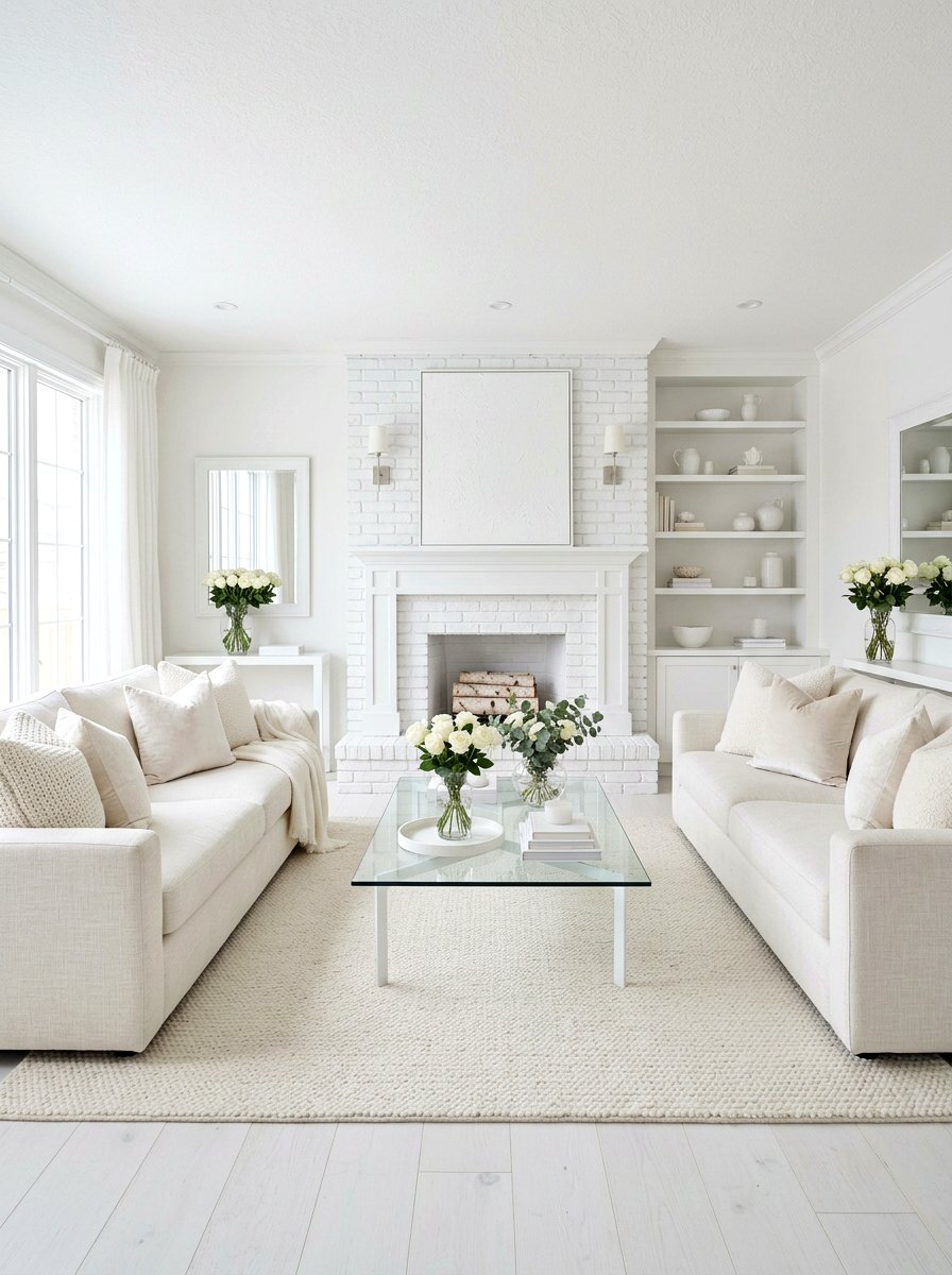 Monochrome White Room - 25 Spring White Brick Fireplace Ideas