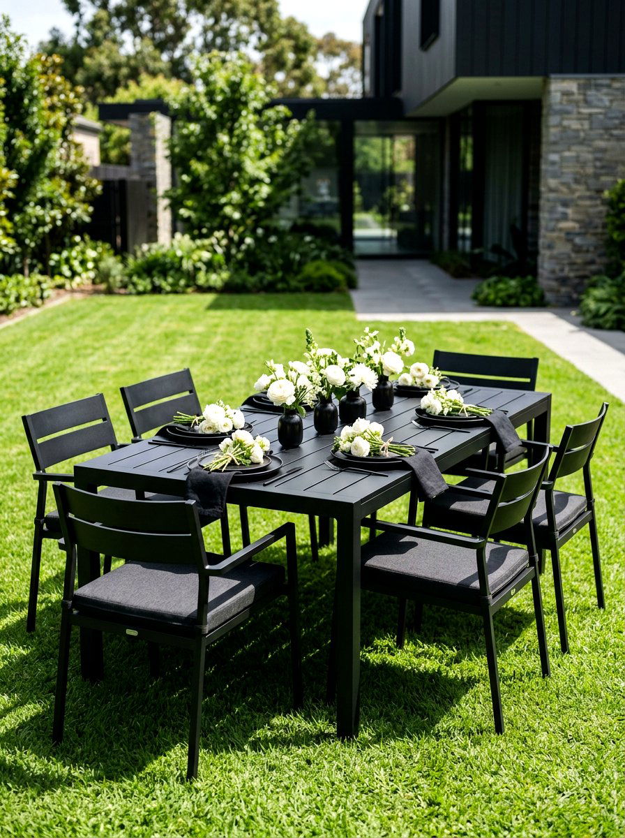 Monochrome outdoor table - 25 Spring Outdoor Dining Table Ideas