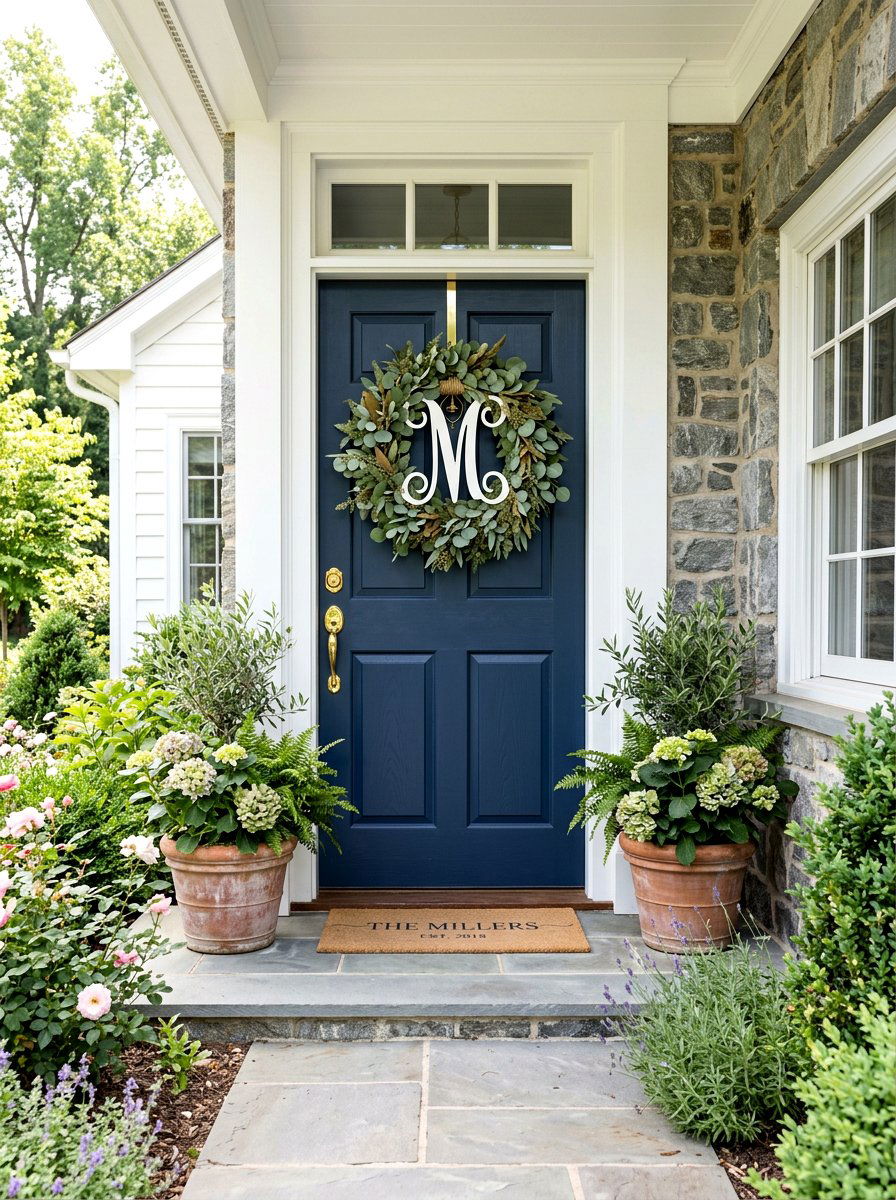 Monogram Eucalyptus Door Wreath - 25 Spring Eucalyptus Wreath Ideas