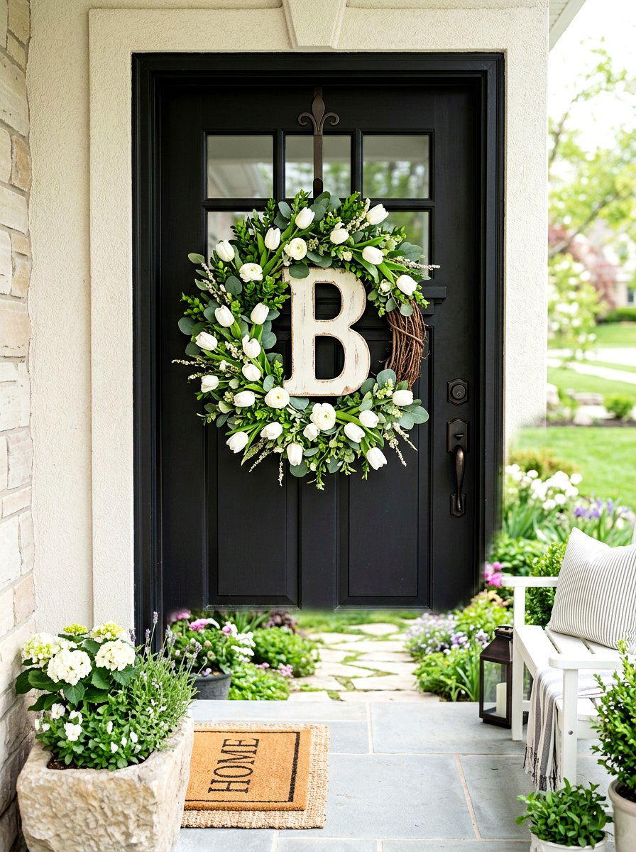 Monogram Letter Wreath - 25 Spring Wreath Ideas for Front Door