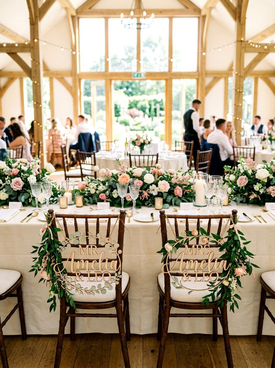 Monogrammed Chair Sign - 25 Spring Wedding Chair Decor Ideas