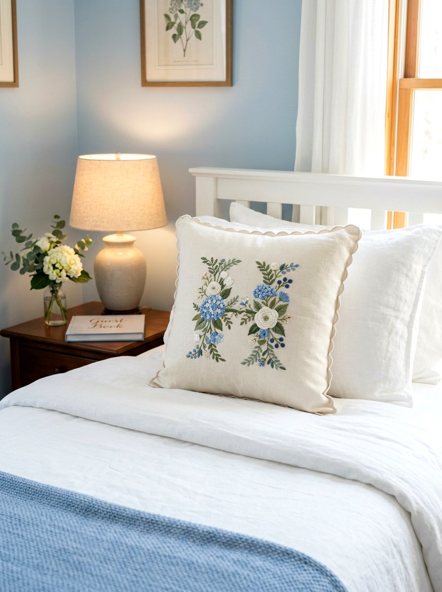 Monogrammed Floral Embroidery - 25 Spring Embroidered Decor Ideas