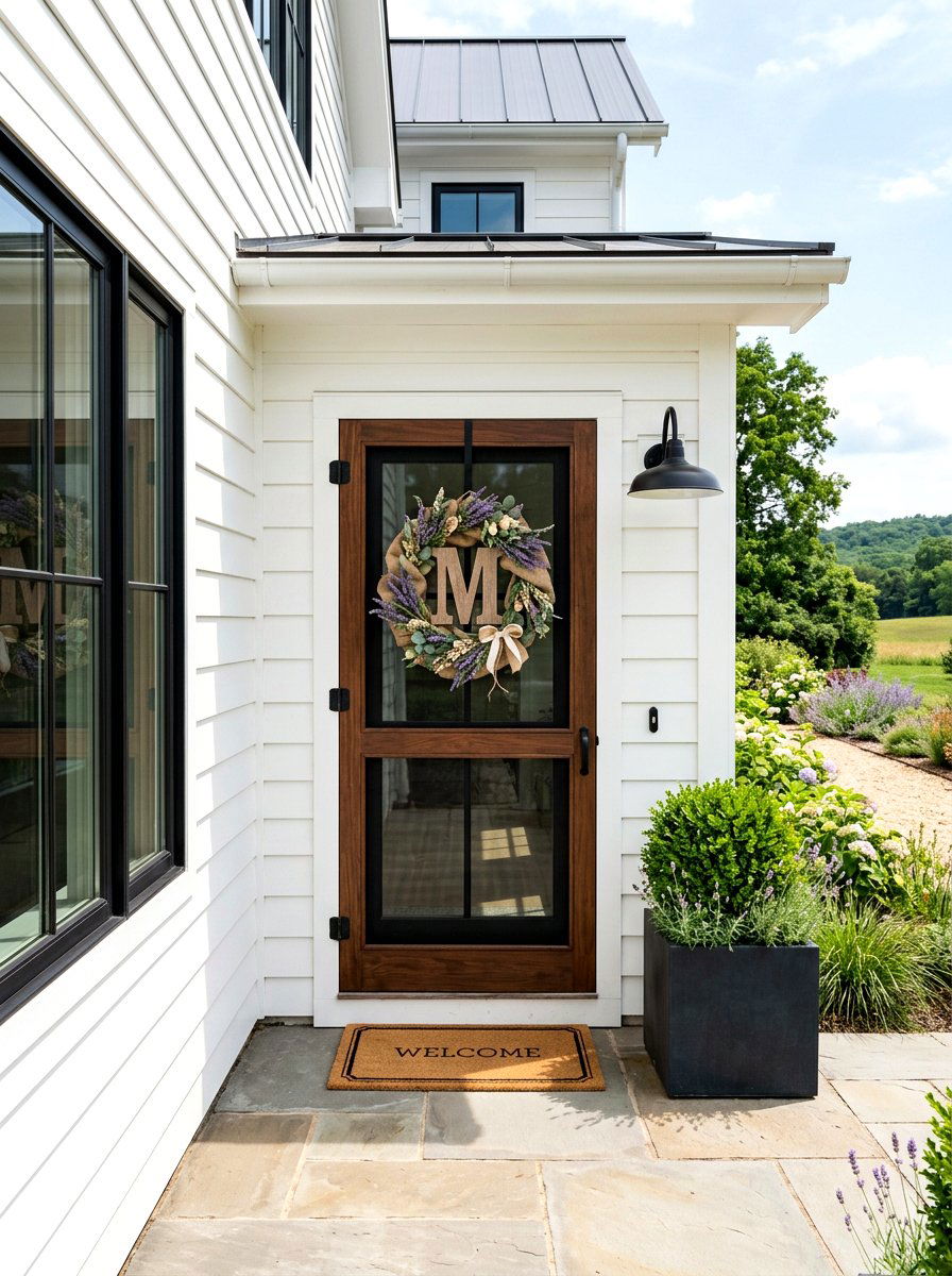 Monogrammed burlap door hanger - 25 Spring Screen Door Decor Ideas