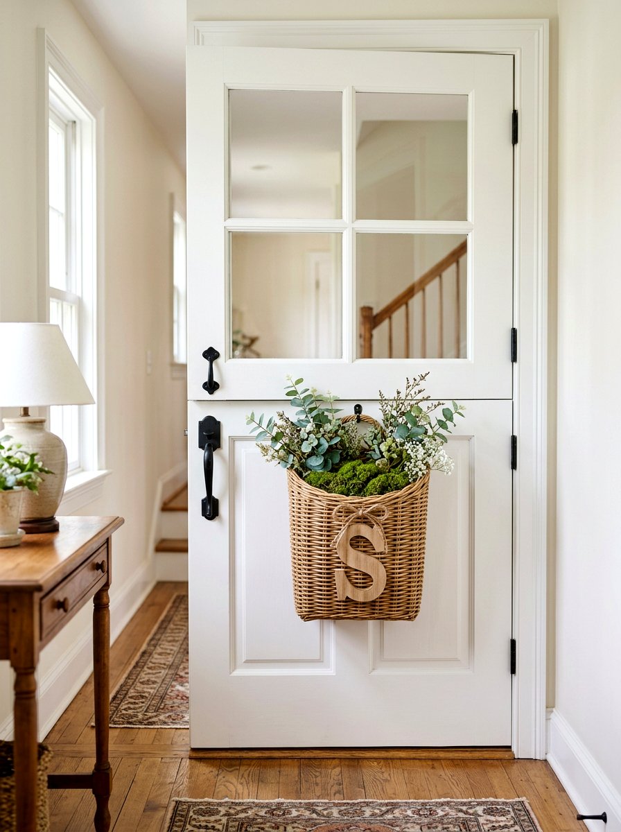Monogrammed door basket - 25 Spring Dutch Door Decor Ideas