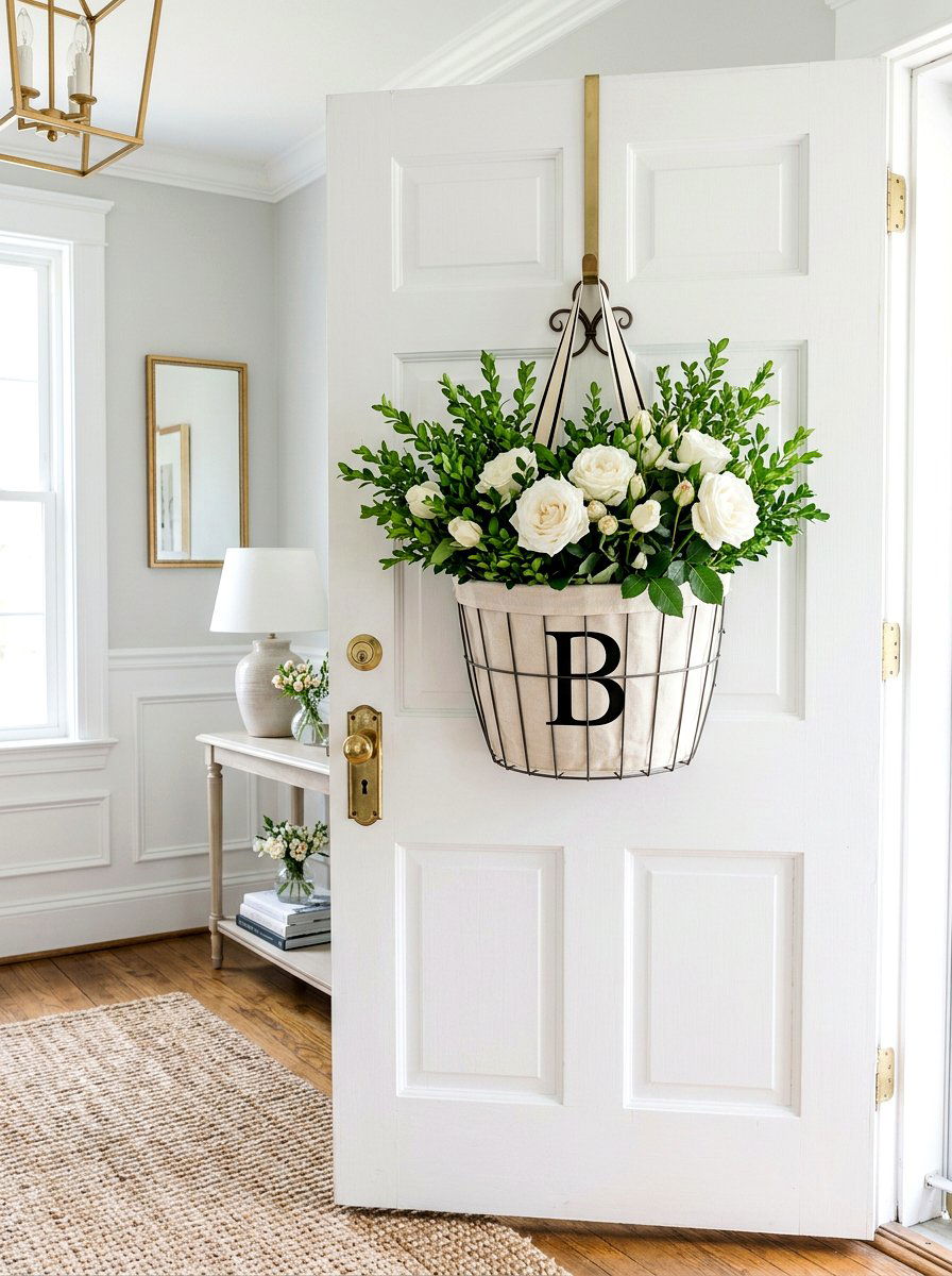 Monogrammed door bucket - 25 Spring Flower Bucket Door Ideas
