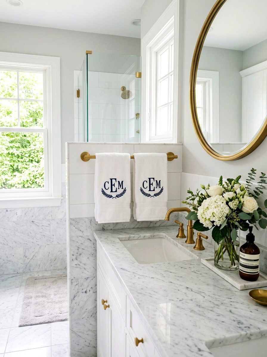 Monogrammed hand towels bathroom - 25 Spring Grandmillennial Decor Ideas