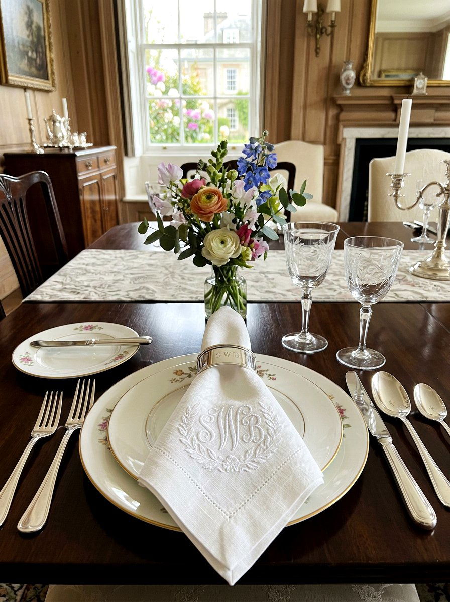 Monogrammed linen napkin - 25 Spring Bridesmaid Luncheon Ideas