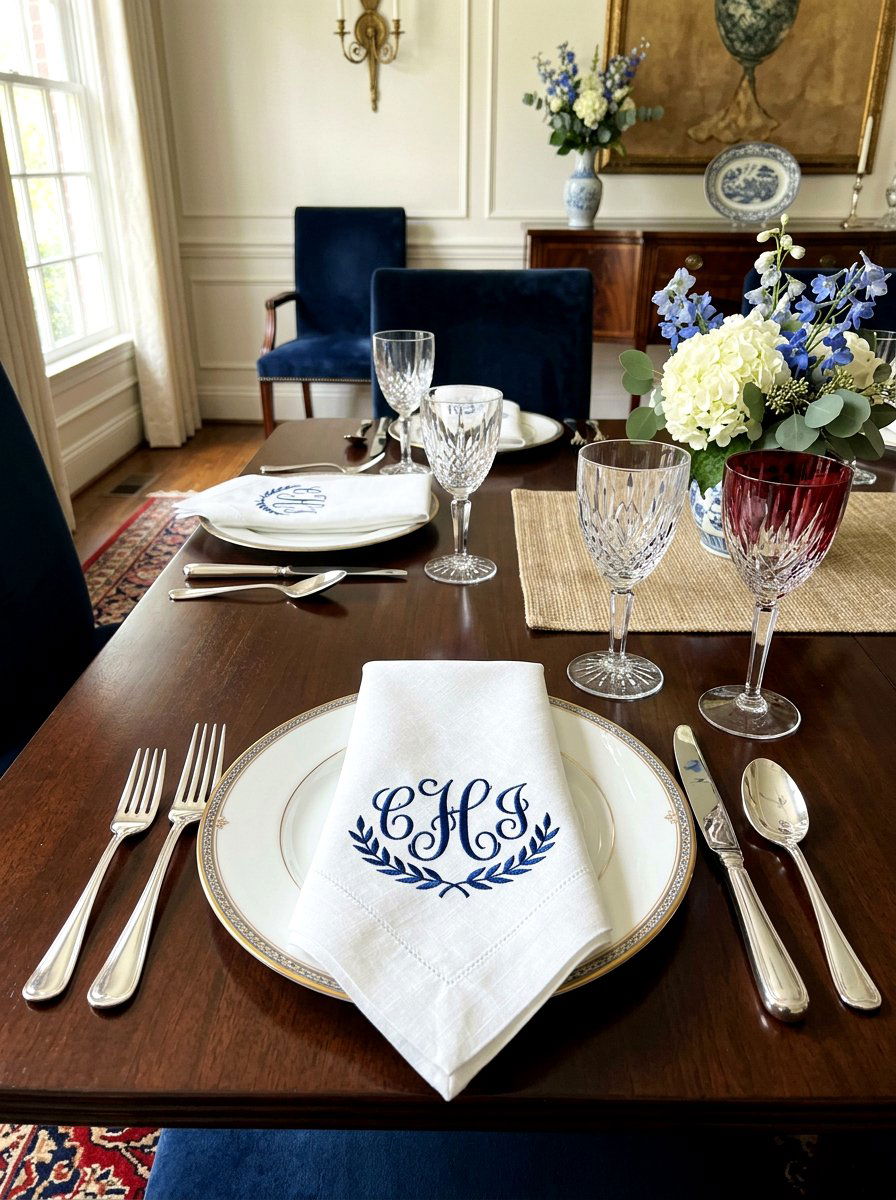 Monogrammed linen napkins - 25 Spring Rehearsal Dinner Decor Ideas