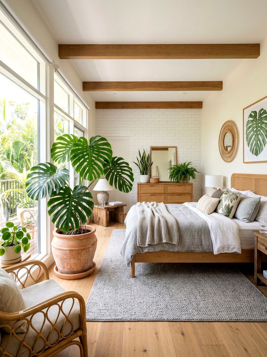 Monstera Deliciosa Master Bedroom - 25 Spring Bedroom Plant Ideas