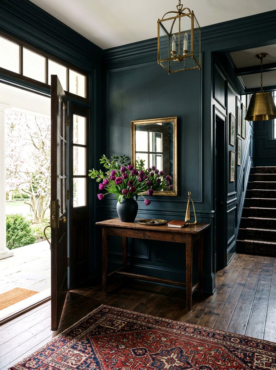 Moody Spring Entryway - 25 Spring Foyer Table Decor Ideas