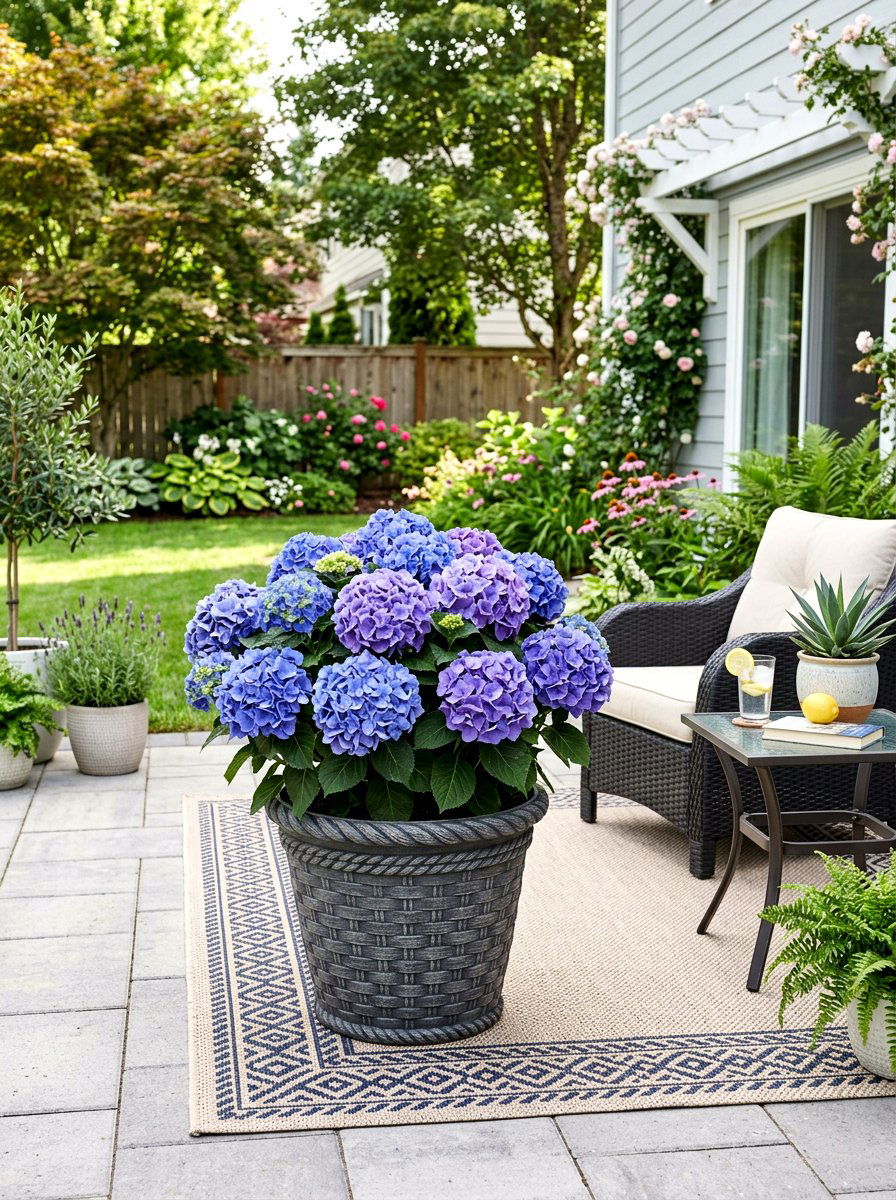 Mophead Hydrangea Resin Planter - 25 Spring Hydrangea Planter Ideas
