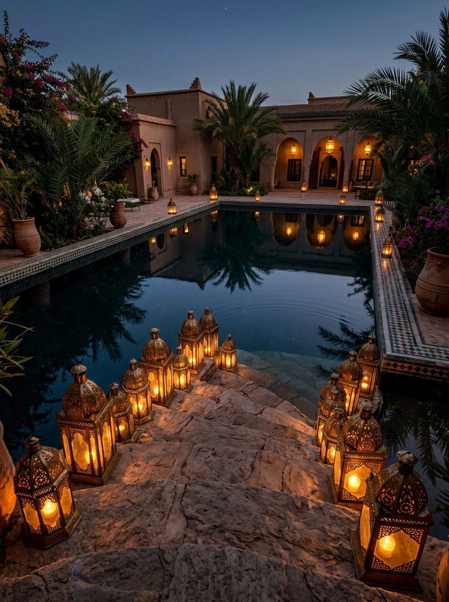 Moroccan Lantern Display - 25 Spring Poolside Decor Ideas