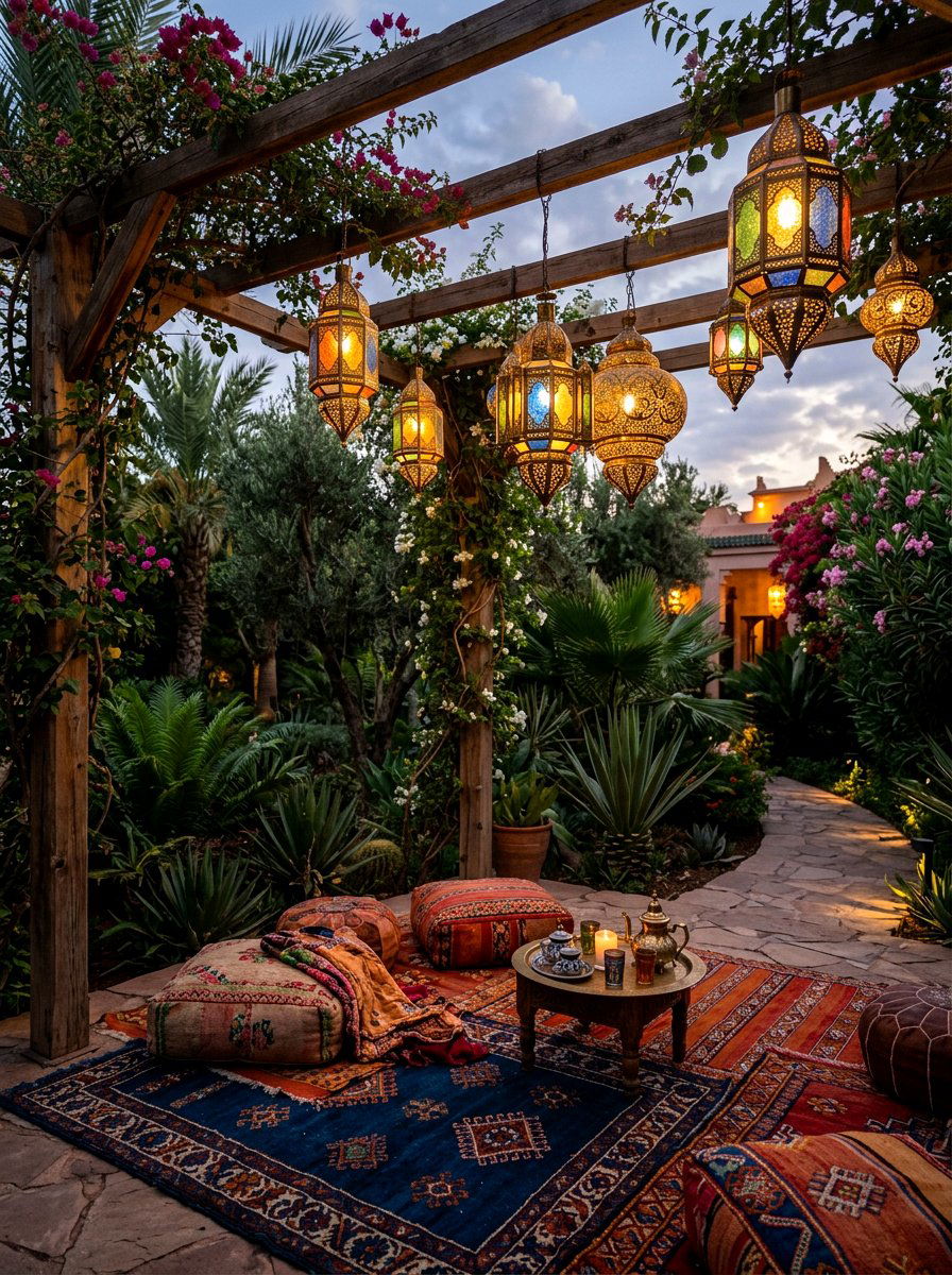 Moroccan style lamps - 25 Spring Pergola Hanging Decor Ideas