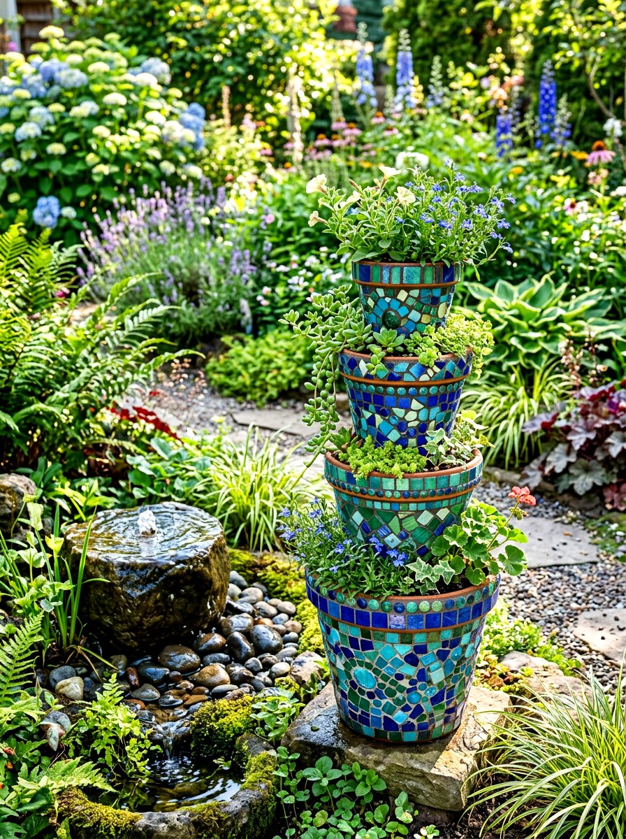 Mosaic Clay Pot Stack - 25 Spring Clay Pot Stack Ideas