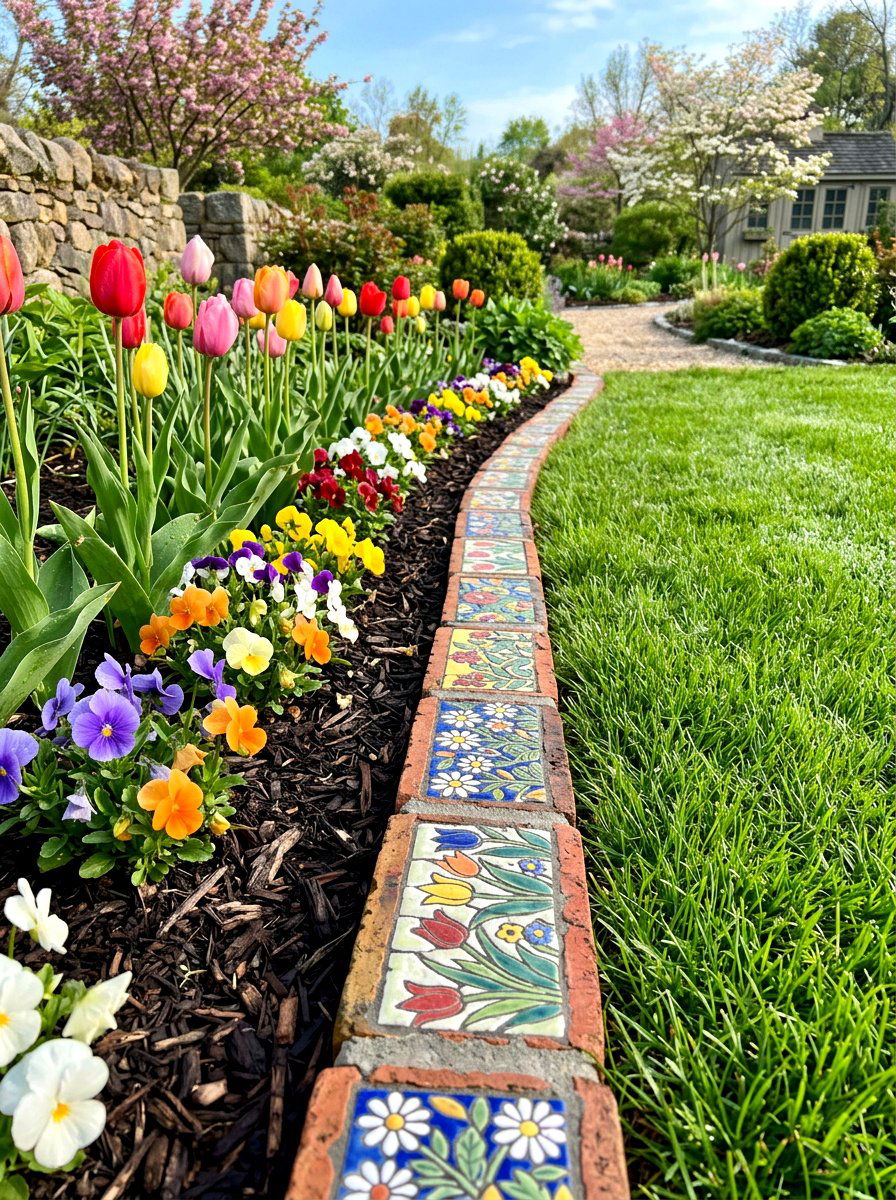 Mosaic Flower Bed Border - 25 Spring Mosaic Garden Decor Ideas