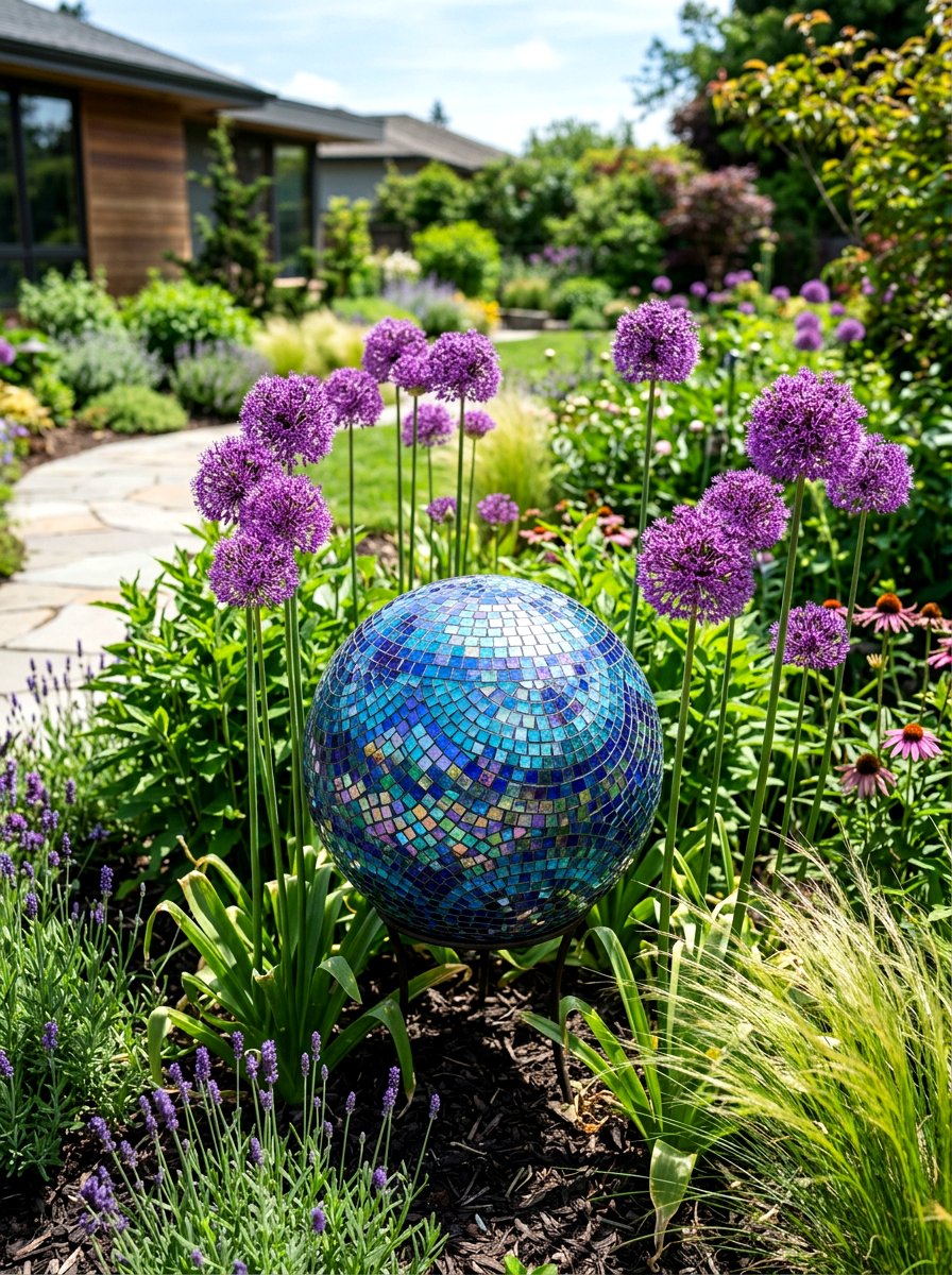 Mosaic Garden Sphere - 25 Spring Mosaic Garden Decor Ideas