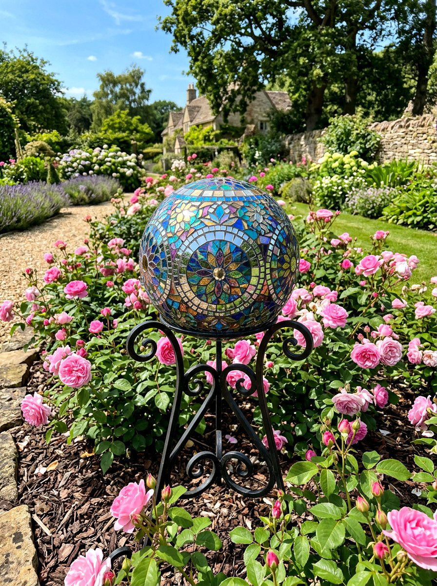 Mosaic Gazing Ball - 25 Spring Mosaic Garden Decor Ideas