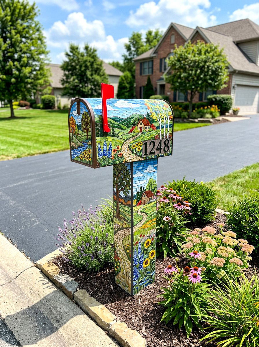 Mosaic Mailbox - 25 Spring Mosaic Garden Decor Ideas