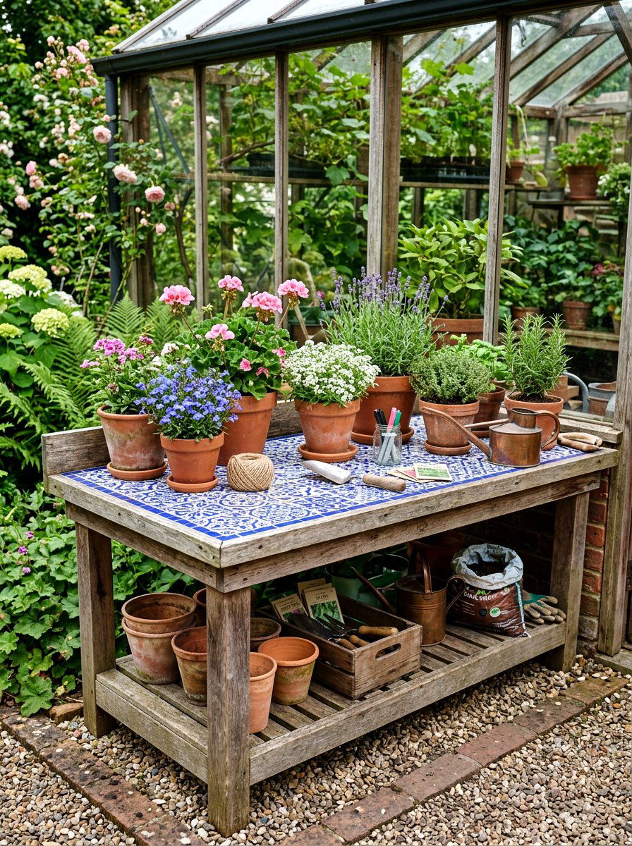 Mosaic Potting Bench - 25 Spring Mosaic Garden Decor Ideas