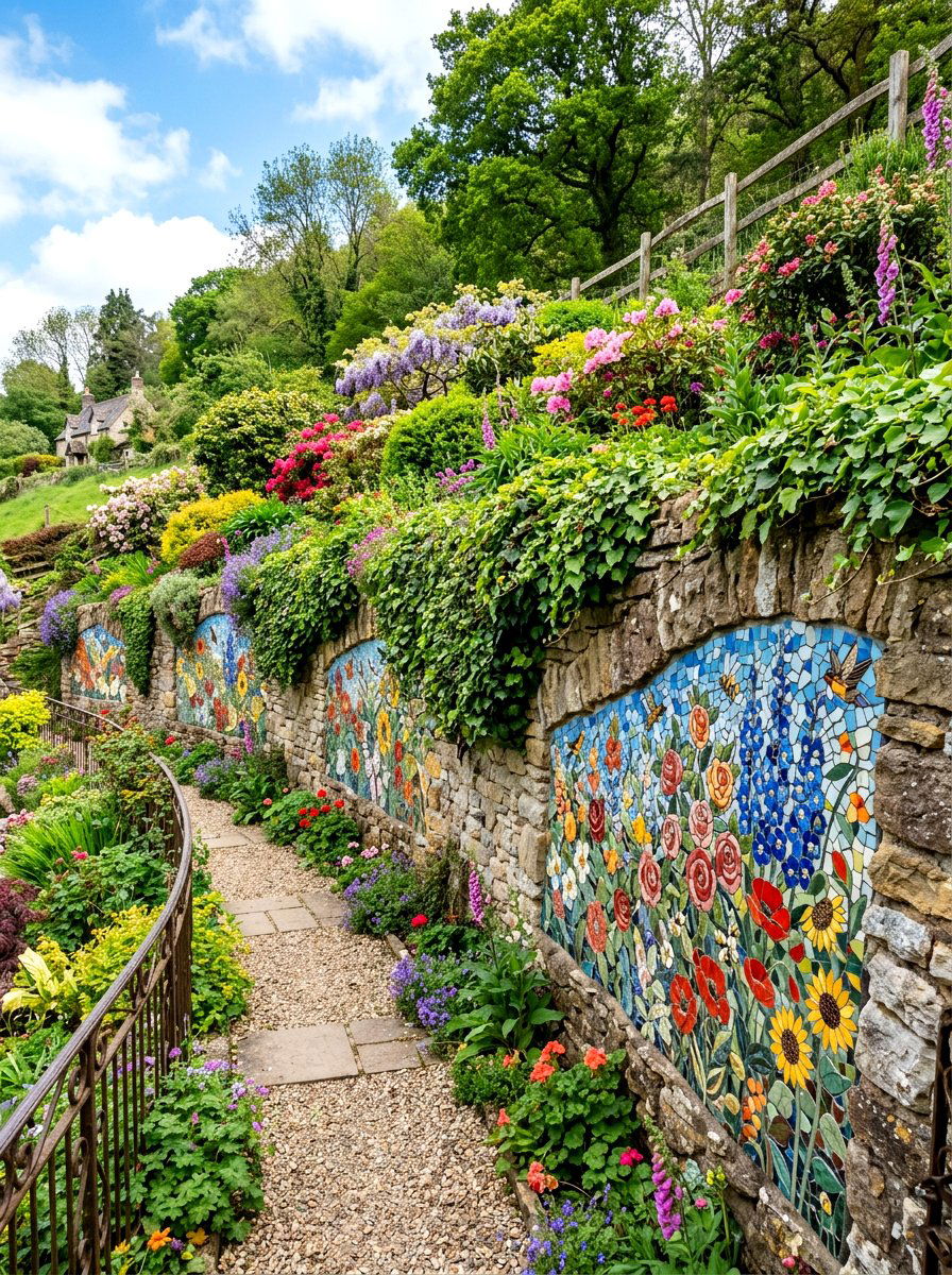 Mosaic Retaining Wall - 25 Spring Mosaic Garden Decor Ideas
