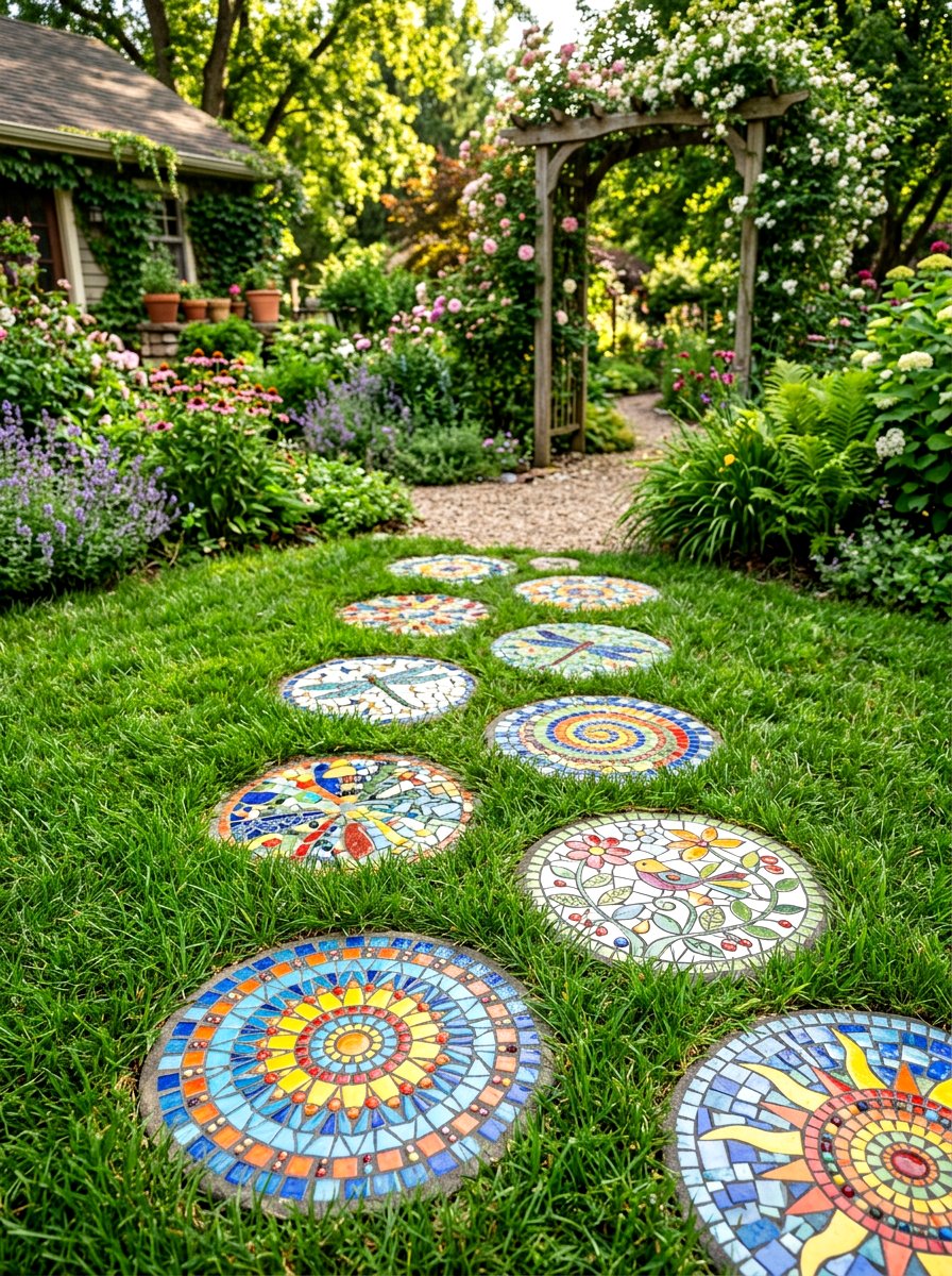Mosaic Stepping Stones - 25 Spring Garden Pathway Decor Ideas