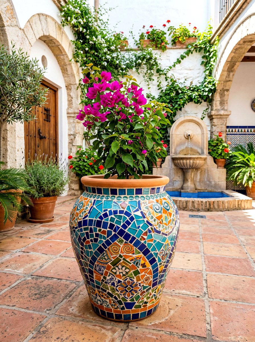 Mosaic Tile Pot - 25 Spring Decorated Pot Ideas