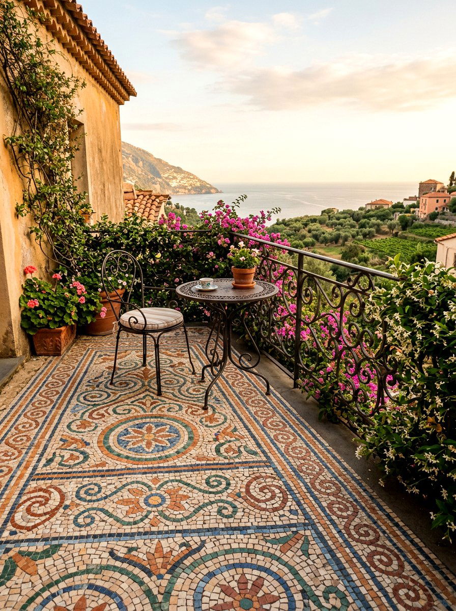 Mosaic floor tiles - 25 Spring Balcony Floor Decor Ideas