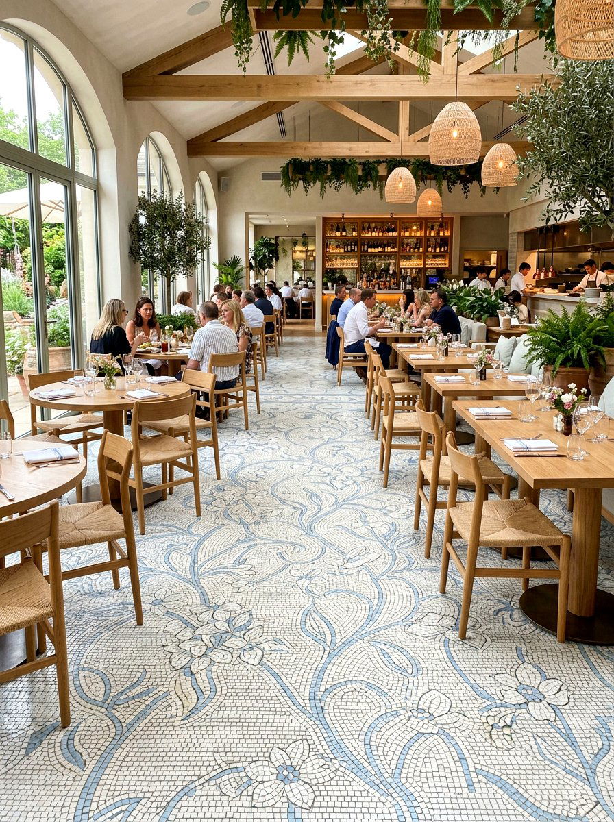 Mosaic tile floor - 25 Spring Restaurant Decor Ideas