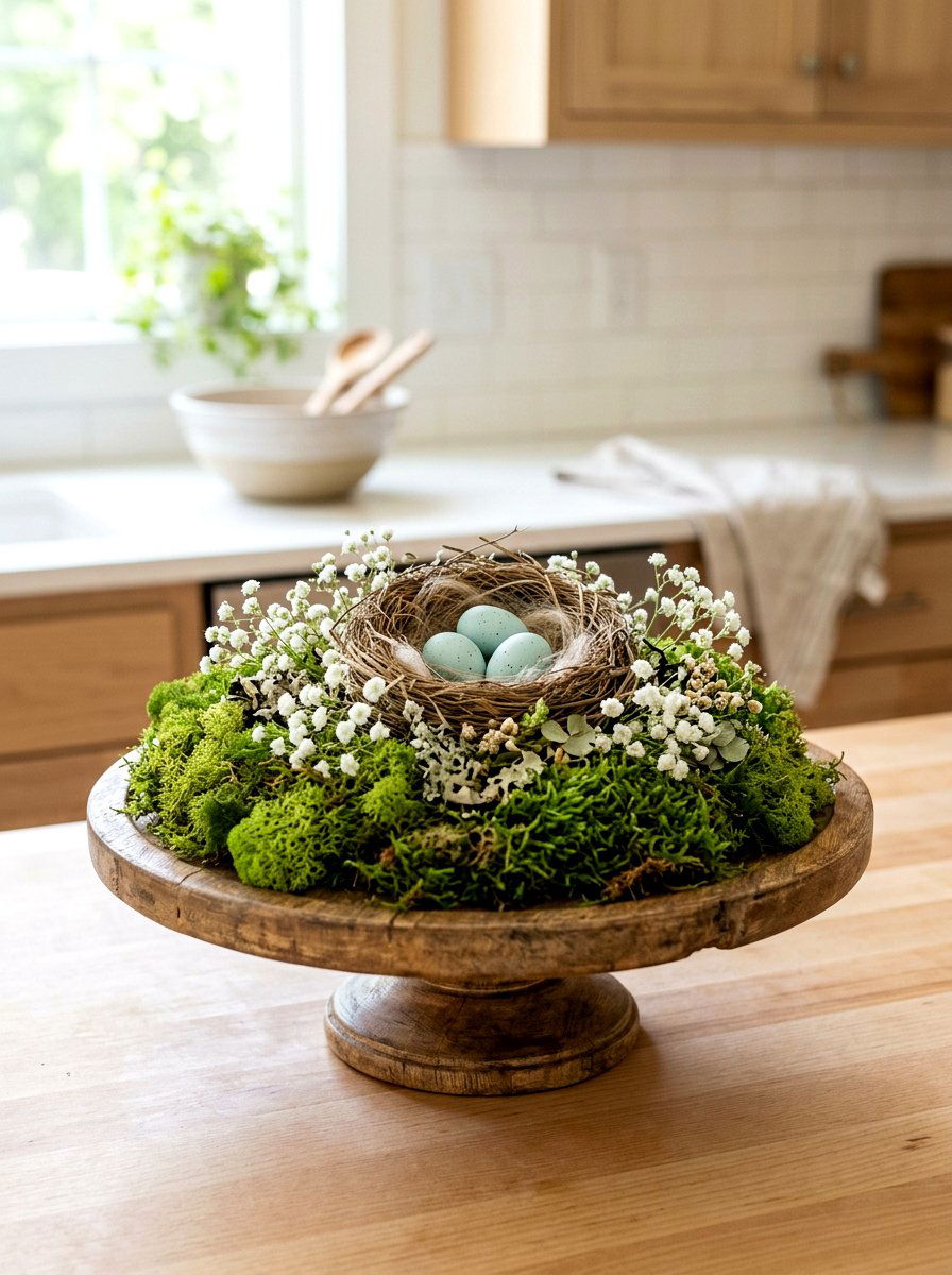 Moss And Birds Nest - 25 Spring Cake Stand Decor Ideas