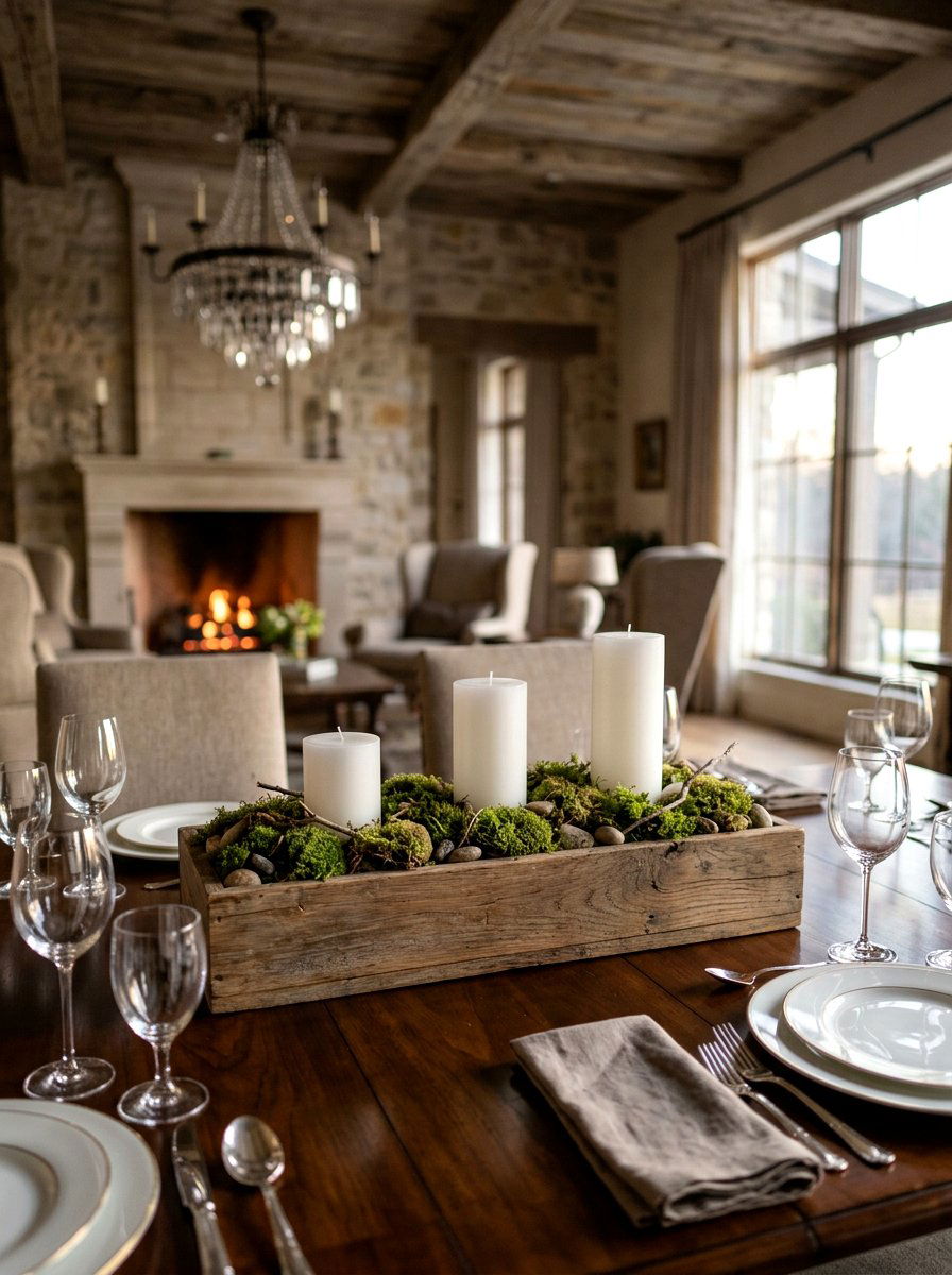 Moss And Candle Dining Box - 25 Spring Wooden Box Decor Ideas