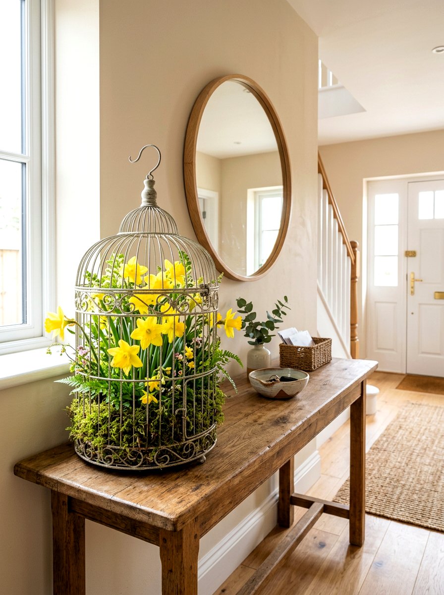 Moss And Floral Birdcage - 25 Spring Birdcage Decor Ideas