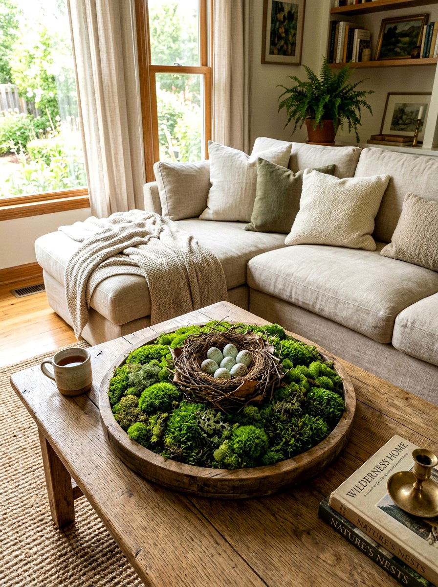 Moss And Nest Centerpiece - 25 Spring Tray Decor Ideas