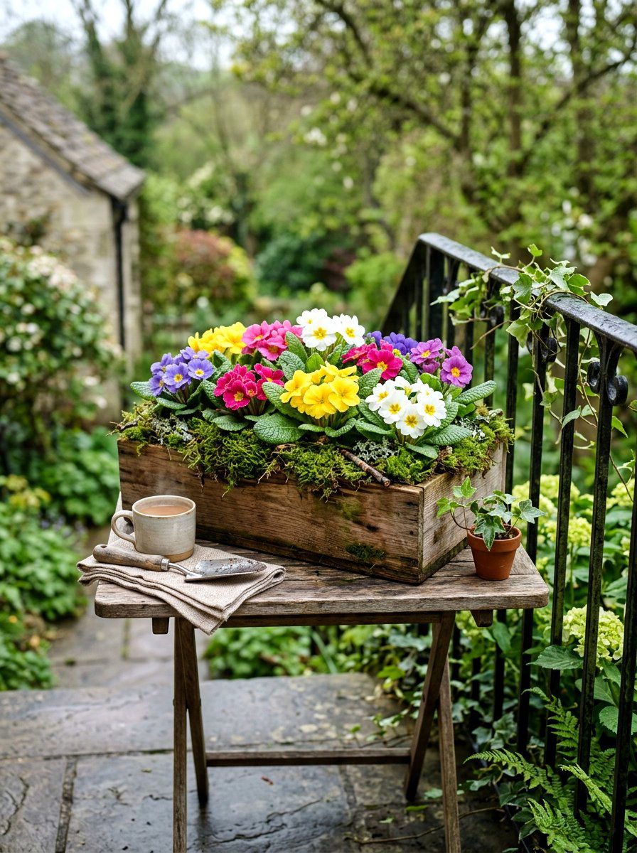 Moss And Primrose - 25 Spring Balcony Flower Box Ideas