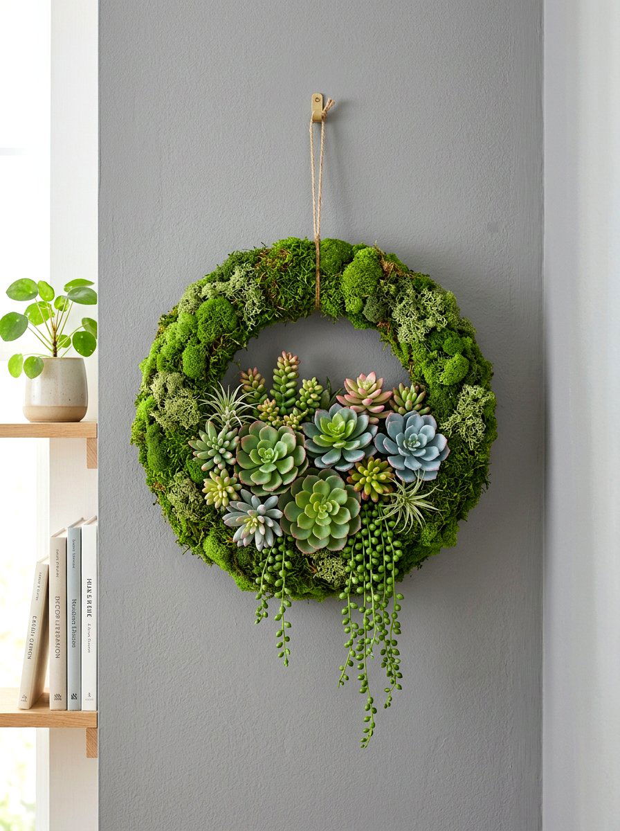 Moss And Succulent Hoop - 25 Spring Embroidery Hoop Decor Ideas