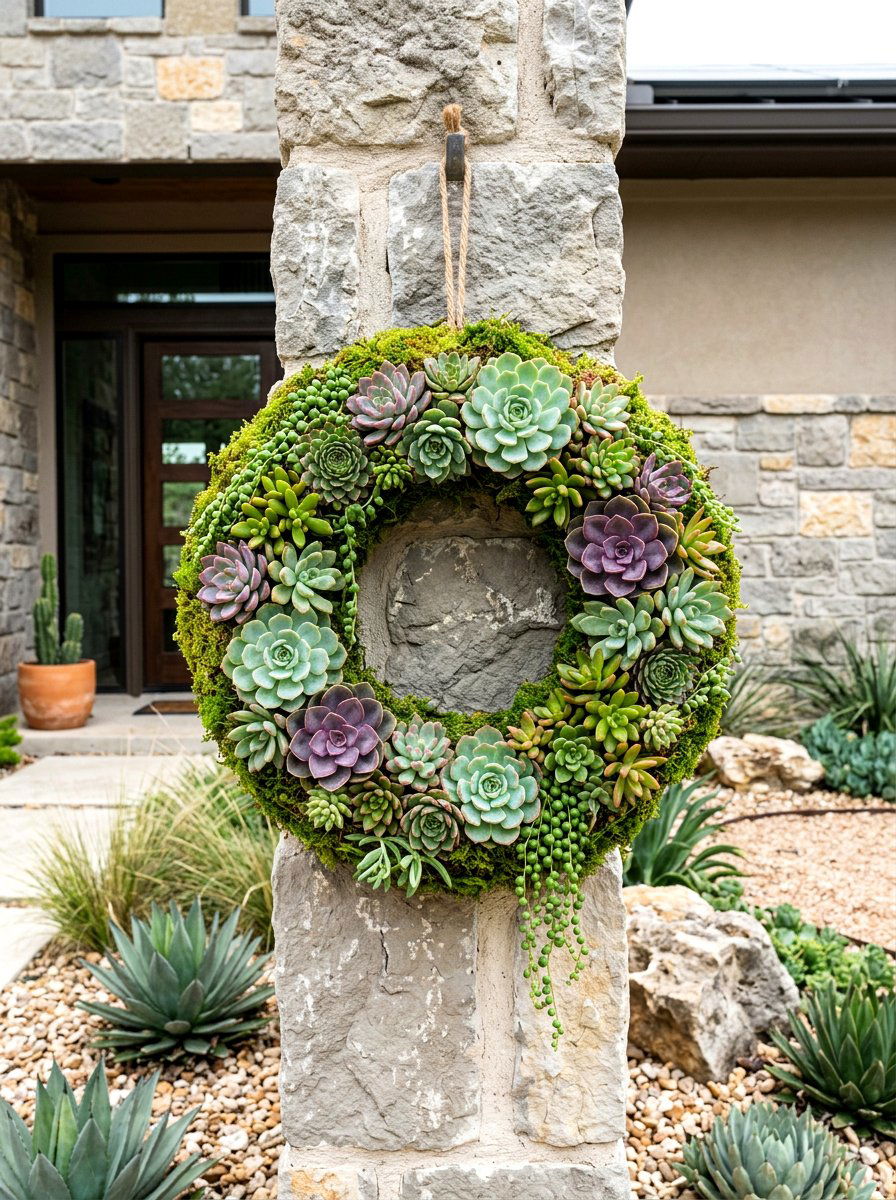 Moss And Succulent Wreath - 25 Spring Fresh Floral Wreath Ideas