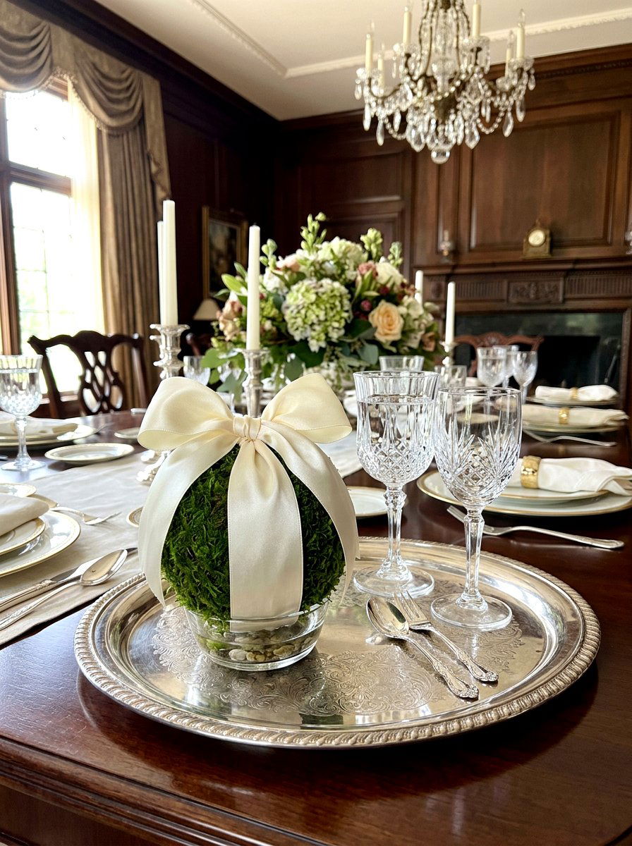 Moss Ball With Ribbon - 25 Spring Moss Topiary Ideas