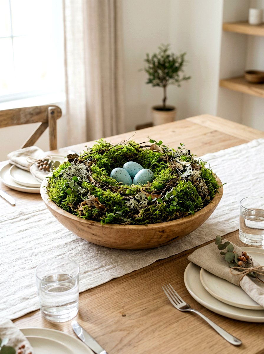 Moss Bird Nest Centerpiece - 25 Spring Nest Decor Ideas