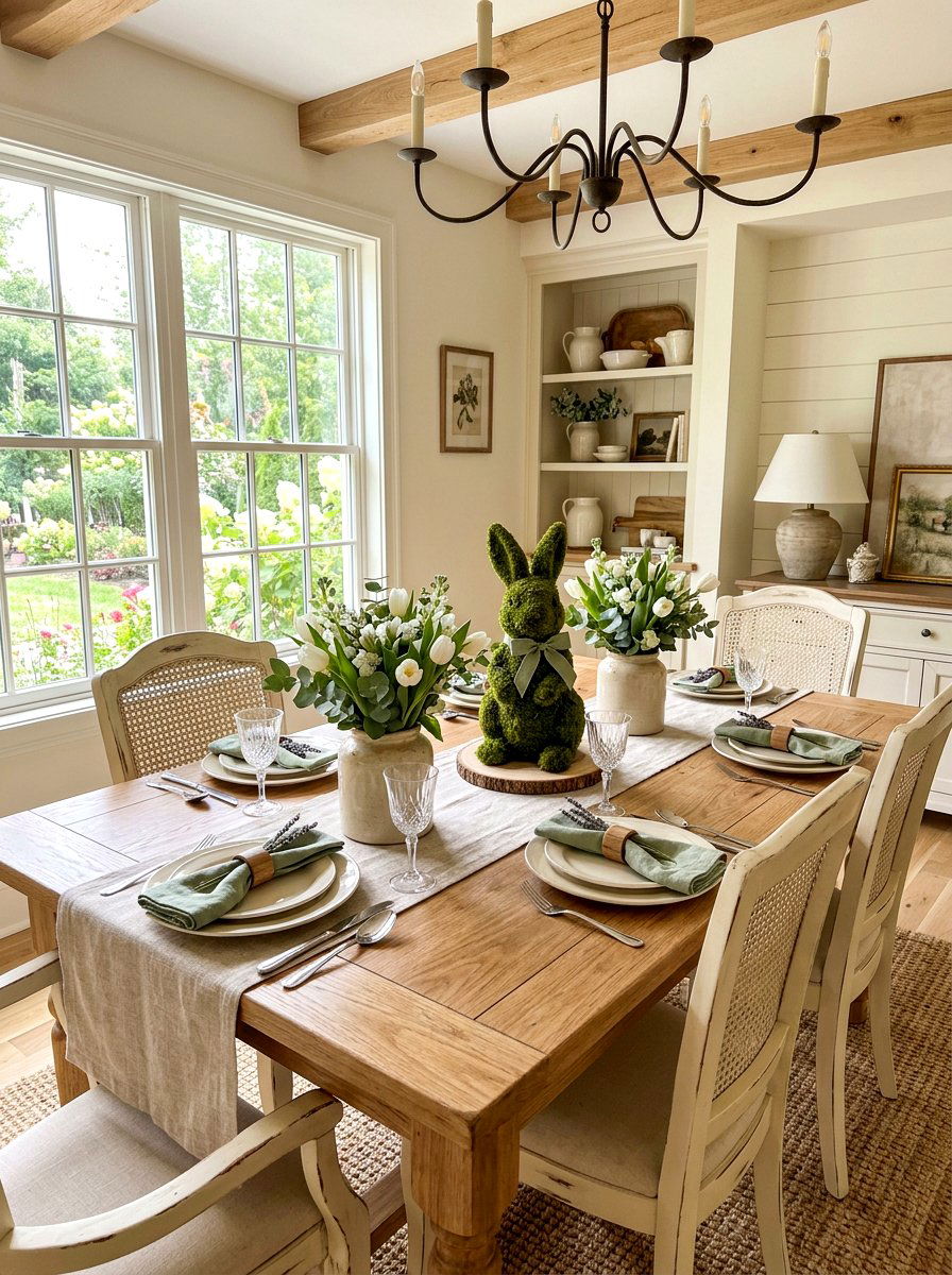 Moss Bunny Centerpiece - 25 Spring Bunny Decor Ideas