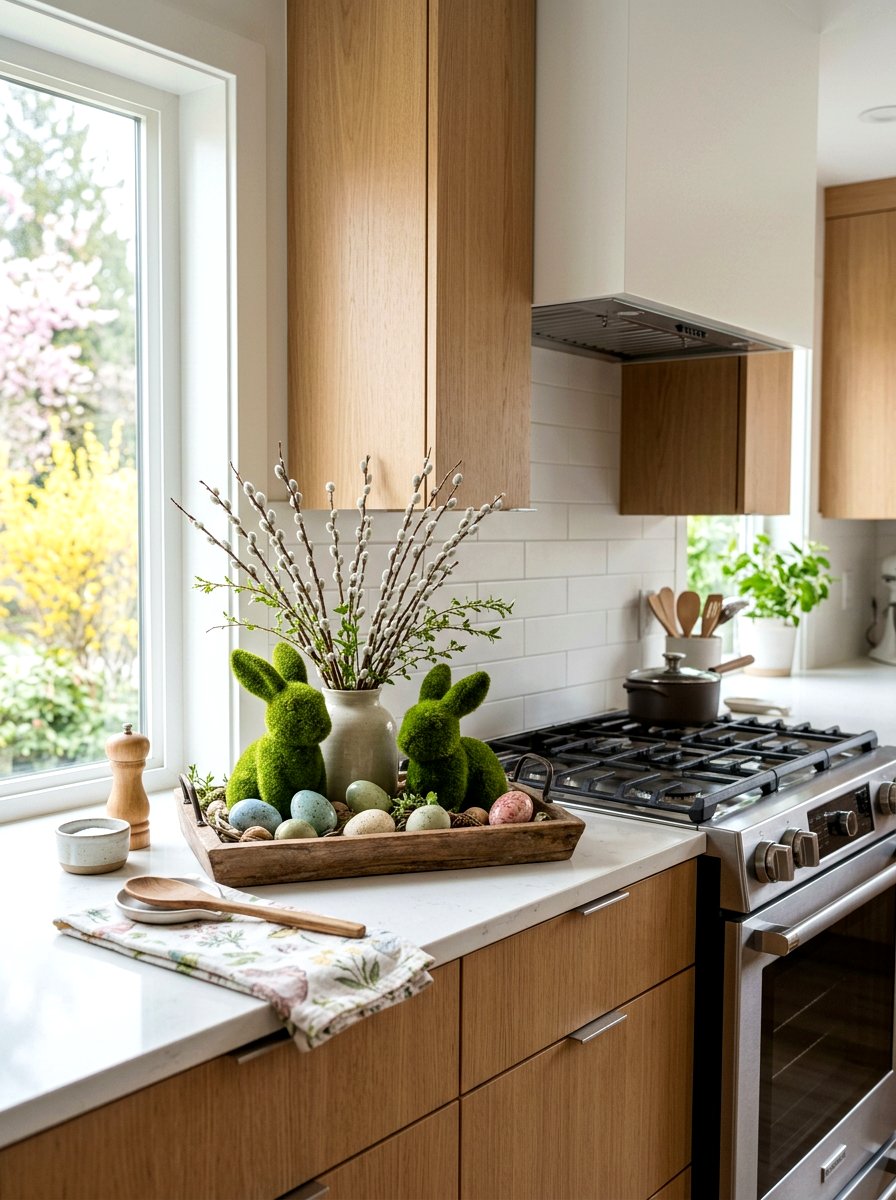 Moss Bunny Stovetop Scene - 25 Spring Stove Decor Ideas