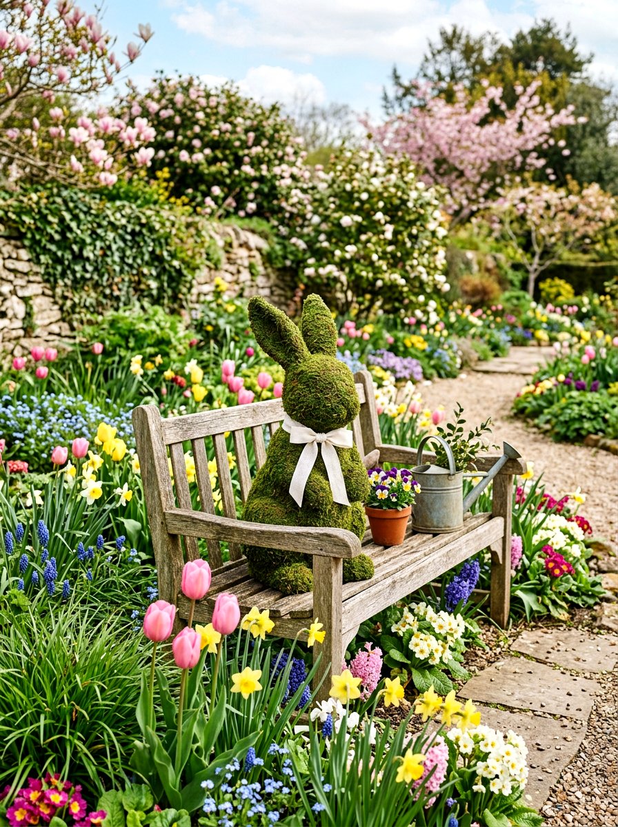 Moss Bunny Topiary - 25 Spring DIY Topiary Ideas