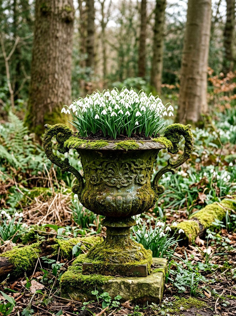 Moss Covered Antique Urn - 25 Spring Urn Planter Ideas
