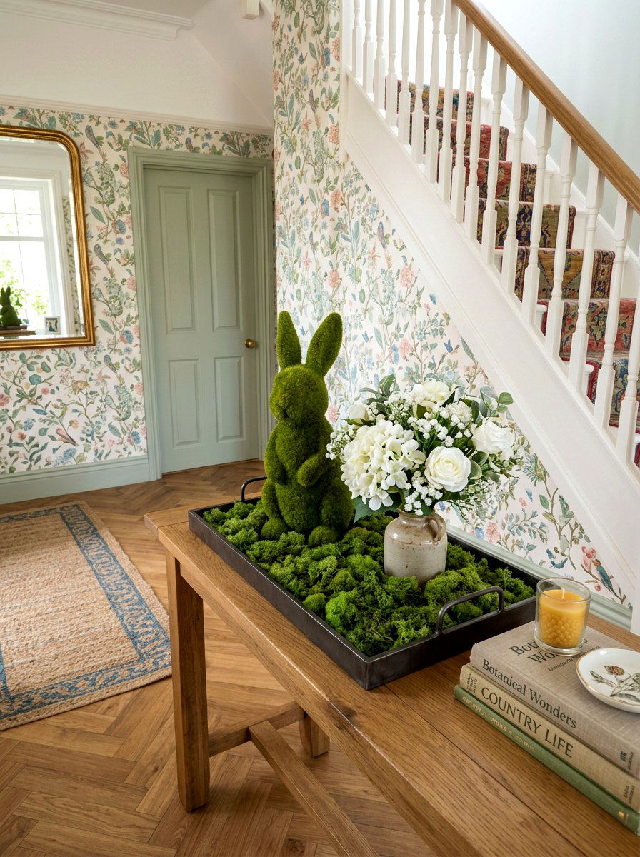 Moss Covered Bunny Tray - 25 Spring Tray Decor Ideas