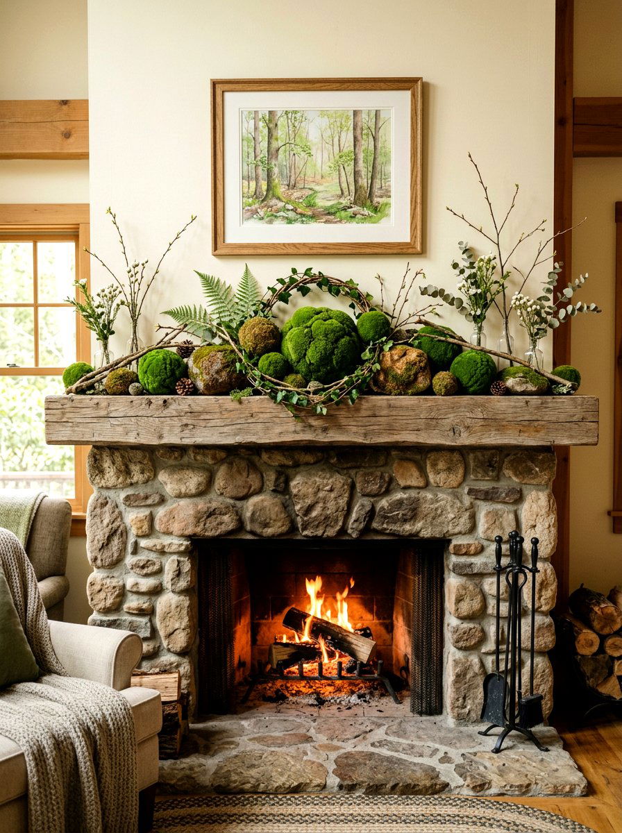 Moss Covered Decor - 25 Spring Cottage Mantel Ideas